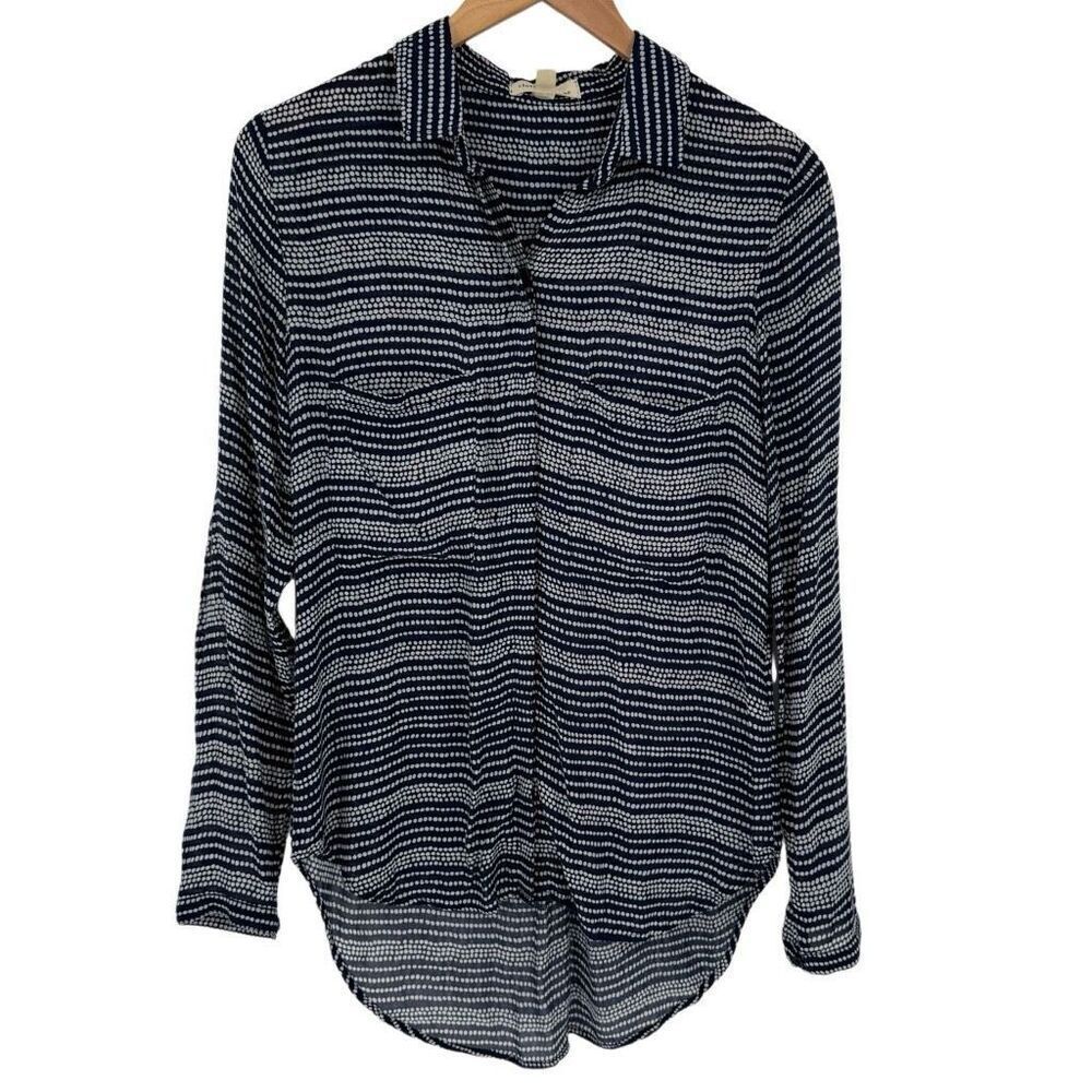 Cloth & Stone Kerry Dotted Button Down Blouse Long Sleeve Women Small Navy White